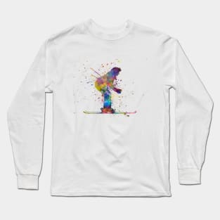 watercolor skier woman Long Sleeve T-Shirt